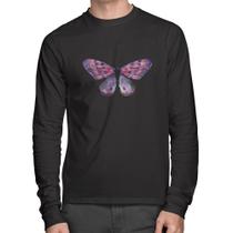 Camiseta Algodão Borboleta Lilás Manga Longa - Foca na Moda