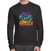 Camiseta Algodão Borboletas Coloridas Manga Longa - Foca na Moda Camiseta Algodão Borboletas Coloridas Manga Longa - Foca na Moda