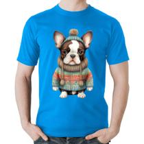Camiseta Algodão Cachorro Bulldog Francês Natalino - Foca na Moda