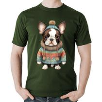 Camiseta Algodão Cachorro Bulldog Francês Natalino - Foca na Moda