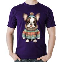 Camiseta Algodão Cachorro Bulldog Francês Natalino - Foca na Moda