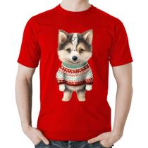 Camiseta Algodão Cachorro Husky Siberiano Natalino - Foca na Moda