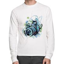 Camiseta Algodão Câmera Fotográfica Manga Longa - Foca na Moda