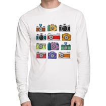 Camiseta Algodão Câmeras Retrô Manga Longa - Foca na Moda