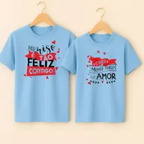 Camiseta Algodão Casal Estampa Velha Infância Letra Música Fofa Presente Dia dos Namorados Metadinha