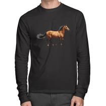 Camiseta Algodão Cavalo Correndo Manga Longa - Foca na Moda