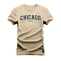 Camiseta Algodão Confortável Estampada Gola Redonda Chicago USA