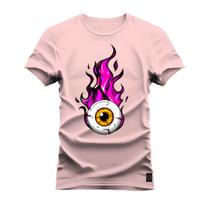 Camiseta Algodão Confortável Estampada Gola Redonda Olho em Chamas