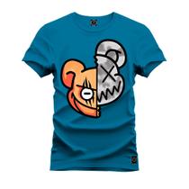 Camiseta Algodão Confortável Estampada Gola Redonda Urso Metades