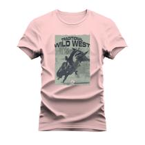 Camiseta Algodão Confortável Malha Mácia Estampada Traditional Wild West