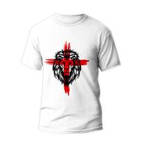 Camiseta Algodão Estampa Cristã Unissex Cruz Leão Camiseta Algodão Estampa Cristã Unissex Cruz Leão