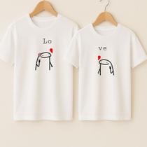 Camiseta Algodão Estampa Florck Casal Love Metadinha Apaixonado Relacionamento Dia Dos Namorados