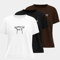 Camiseta Algodão Estampa Flork Kit 3 Peças Street Fitness Vibe Fitness Estilo Esportivo Casual