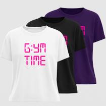 Camiseta Algodão Estampa GymTime Kit 3 Peças Power Bodybuilder Lifestyle Fitness Casual Esportiva