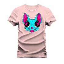 Camiseta Algodão Estampada Moda StreetWear Gato Neon