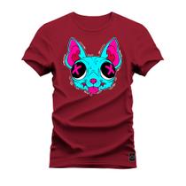 Camiseta Algodão Estampada Moda StreetWear Gato Neon