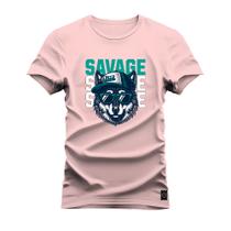 Camiseta Algodão Estampada Moda StreetWear Savage Wolf