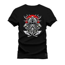 Camiseta Algodão Estampada Moda StreetWear Viking Feroz