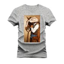 Camiseta Algodão Estampada Unissex T-Shirt Confortável Cavalo E Homem