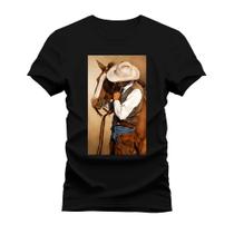 Camiseta Algodão Estampada Unissex T-Shirt Confortável Cavalo E Homem