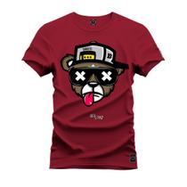 Camiseta Algodão Estampada Urso Boné Bolado