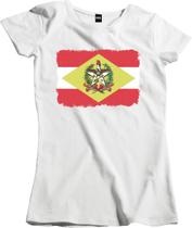 Camiseta Algodão Feminina Bandeira Estado do Santa Catarina Aquarela