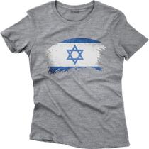 Camiseta Algodão Feminina Bandeira Israel Tinta