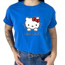 Camiseta Algodão Feminino Estampa Hello Kitt Adulto Blusão Manga Curta
