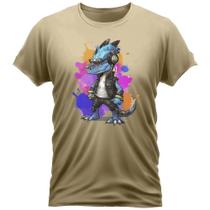 Camiseta Algodão Feminino Masculino Manga Curta Estampada Lagarto Colors