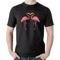 Camiseta Algodão Flamingos coração - Foca na Moda