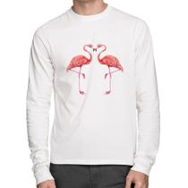 Camiseta Algodão Flamingos coração Manga Longa - Foca na Moda