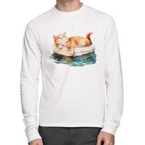 Camiseta Algodão Gatinho Relaxando na Bóia Manga Longa - Foca na Moda