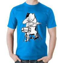 Camiseta Algodão Gato Baterista - Foca na Moda