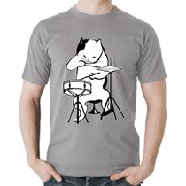 Camiseta Algodão Gato Baterista - Foca na Moda