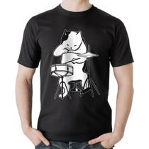 Camiseta Algodão Gato Baterista - Foca na Moda