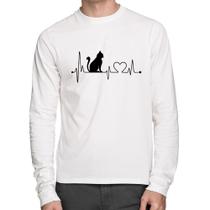 Camiseta Algodão Gato Batimentos Cardíacos Manga Longa - Foca na Moda