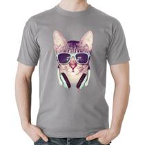 Camiseta Algodão Gato Headphone - Foca na Moda