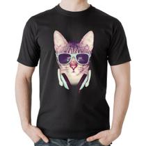 Camiseta Algodão Gato Headphone - Foca na Moda