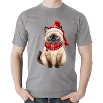 Camiseta Algodão Gato Natalino Gorro e Cachecol - Foca na Moda