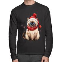 Camiseta Algodão Gato Natalino Gorro e Cachecol Manga Longa - Foca na Moda Camiseta Algodão Gato Natalino Gorro e Cachecol Manga Longa - Foca na Moda