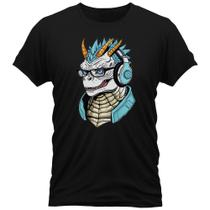 Camiseta Algodão Gola Redonda Feminino Masculino Manga Curta Estampada Dino Óculos