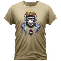 Camiseta Algodão Gola Redonda Feminino Masculino Manga Curta Estampada Monkey Fone