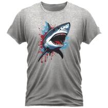 Camiseta Algodão Gola Redonda Feminino Masculino Manga Curta Estampada Shark Colors