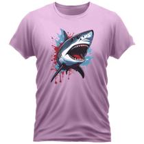 Camiseta Algodão Gola Redonda Feminino Masculino Manga Curta Estampada Shark Colors