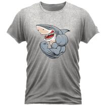 Camiseta Algodão Gola Redonda Feminino Masculino Manga Curta Estampada Shark