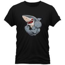 Camiseta Algodão Gola Redonda Feminino Masculino Manga Curta Estampada Shark
