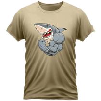 Camiseta Algodão Gola Redonda Feminino Masculino Manga Curta Estampada Shark