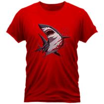 Camiseta Algodão Gola Redonda Feminino Masculino Manga Curta Estampada Shark Snk