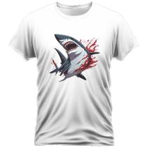 Camiseta Algodão Gola Redonda Feminino Masculino Manga Curta Estampada Shark Snk