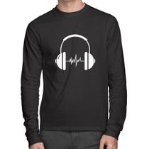 Camiseta Algodão Headphone Batimentos Manga Longa - Foca na Moda